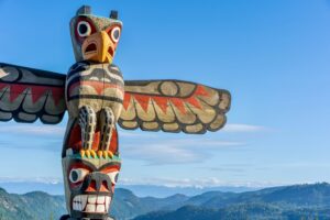 A First Nations totem pole in BC, Canada