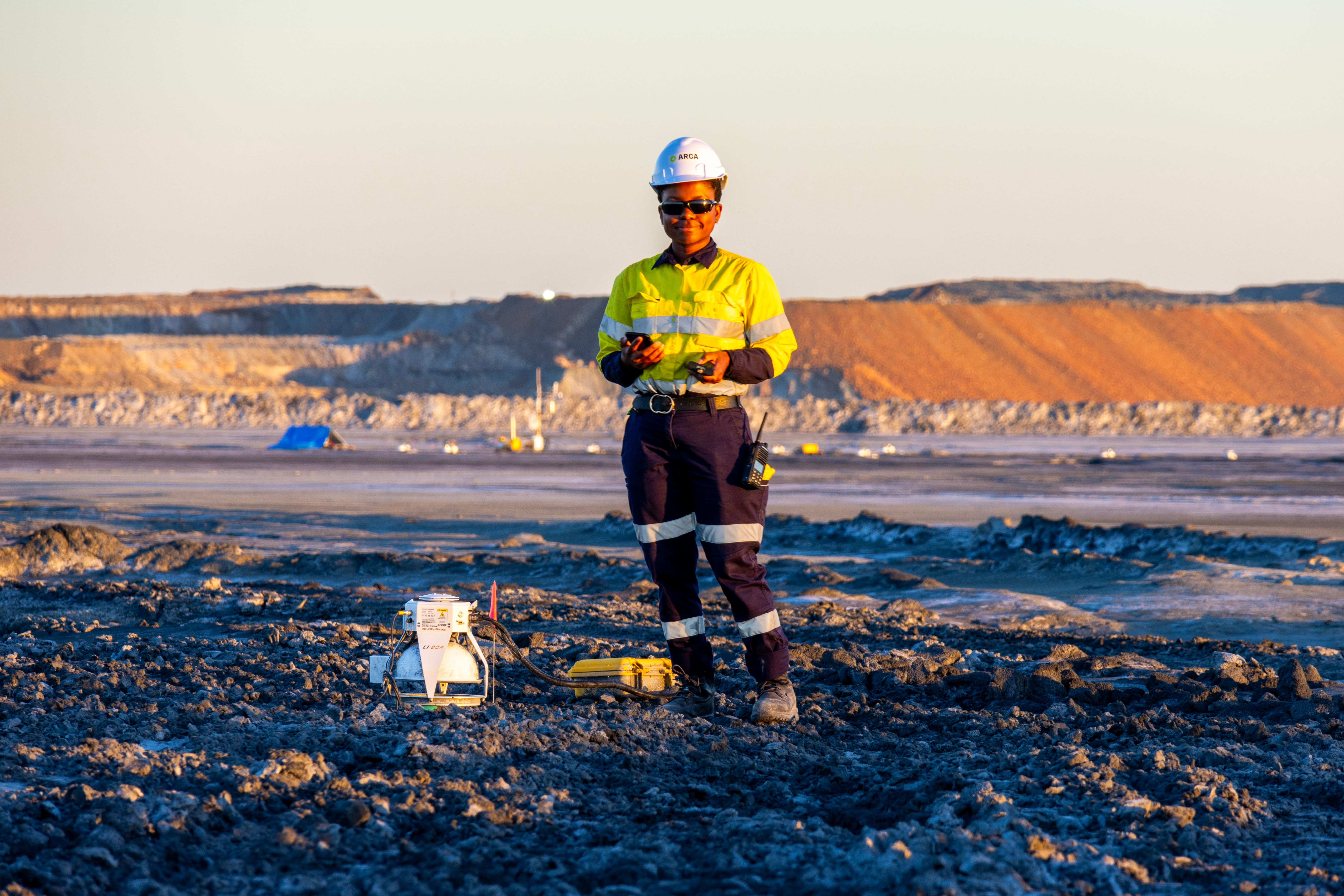 Scientist at a mine site measuring carbon flux
